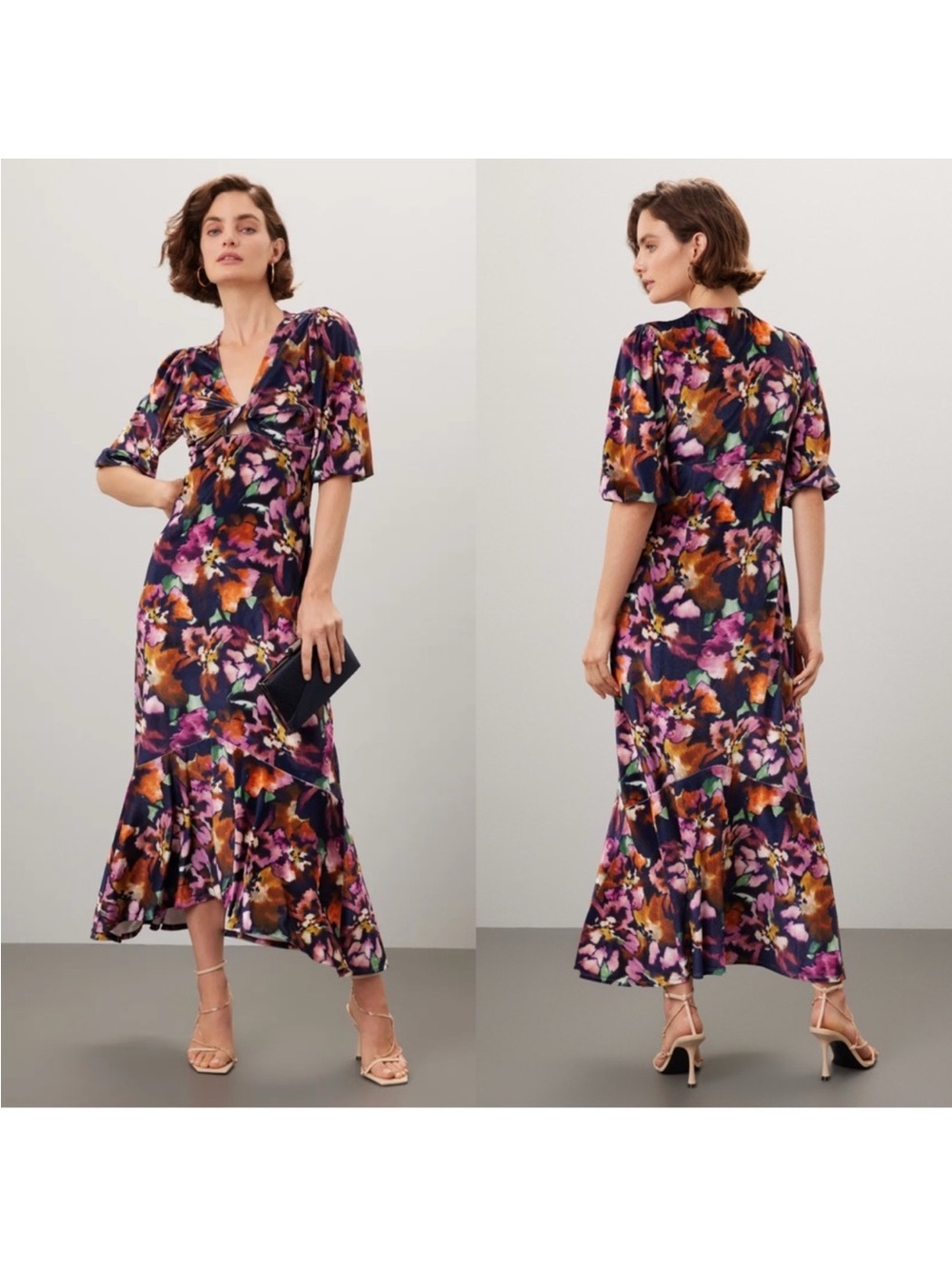 NWT Misa Los Angeles Wallis  V-Neck Floral Midi Dress in Multicolor